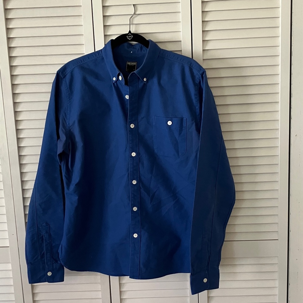 Todd Snyder Men's Button-Down Shirt in Deep Blue Cotton Size L